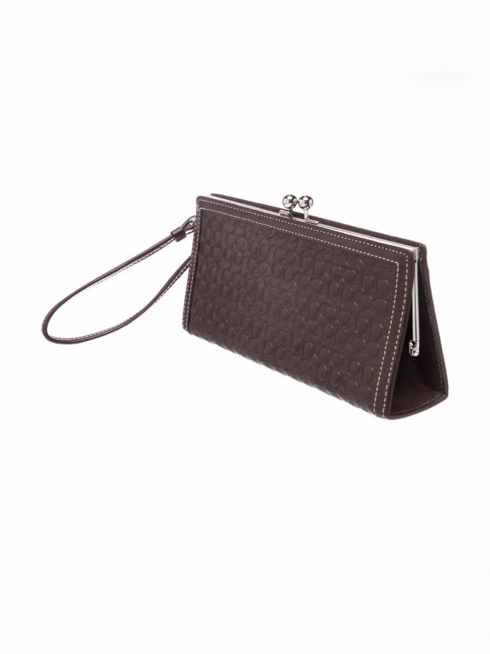 Coach Brown Embossed Leather Wristlet Clutch